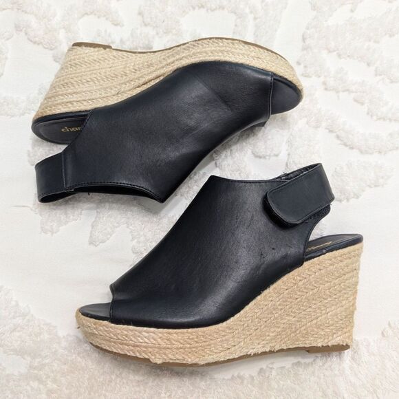 Charlotte Russe Black Faux Leather Wedge Sandals – Estimated Size 6 – Pre-Owned - Picture 3 of 6